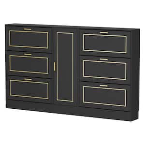 47.2 in. H x 78.7 in. W Wood Shoe Storage Cabinet Black Gold with 6-Drawers, 1-Cabinet for 51-Pairs