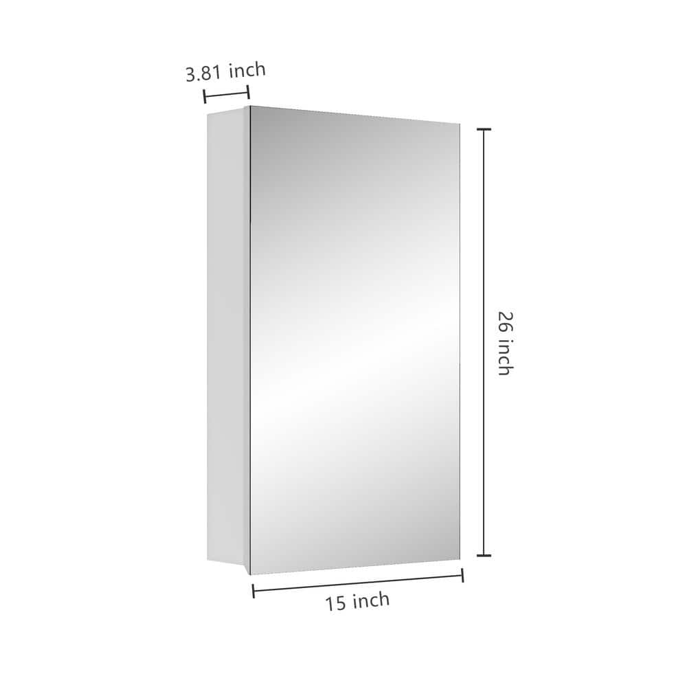 15 in. W x 26 in. H Rectangular Wood Medicine Cabinet with Mirror, Bathroom