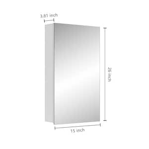 15 in. W x 26 in. H Rectangular Wood Medicine Cabinet with Mirror, Bathroom Mirror Cabinet Wall Mounted with Door