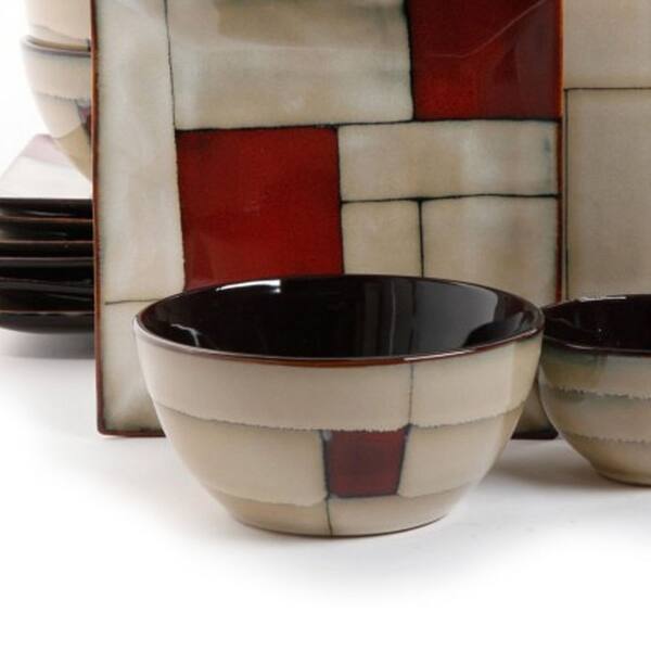 Gibson Azeal 16-Piece Stoneware Double Bowl Dinnerware Set in