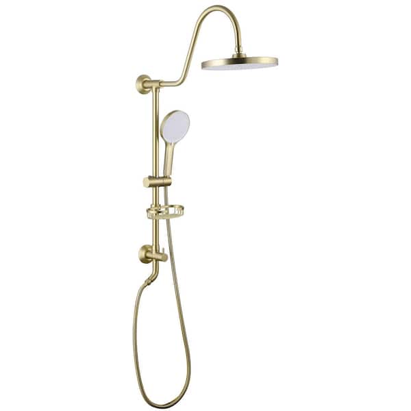 Boyel Living Exposed Pipe Shower 3-Spray 10 in. Dual Shower Head Wall Mount Fixed and Handheld Shower Head 1.8 GPM in Brushed Gold