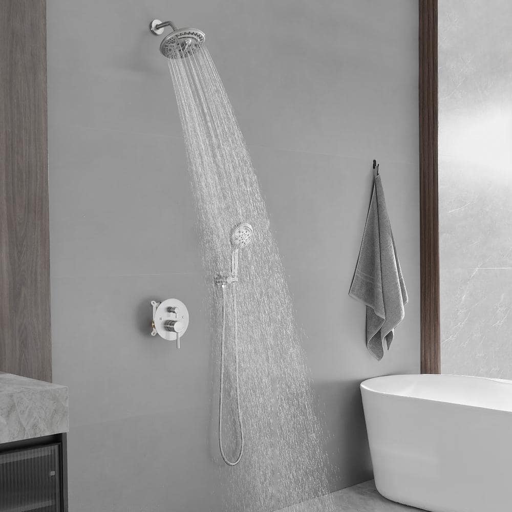 Brushed Nickel Dual Shower Head with Handheld and Rain Spray