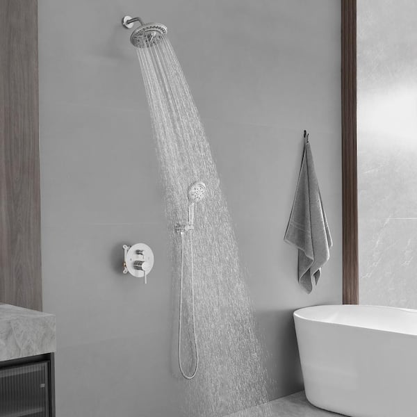 Single Handle 1-Spray Rain Shower Faucet Set 1.8 GPM with High Pressure Rain Shower Head Brushed Nickel (Valve Included)