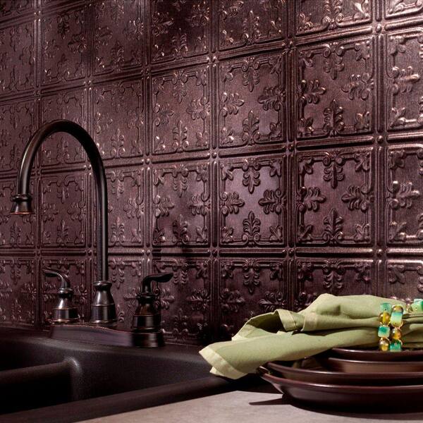 Fasade 18.25 in. x 24.25 in. Smoked Pewter Traditional Style # 10 PVC Decorative Backsplash Panel