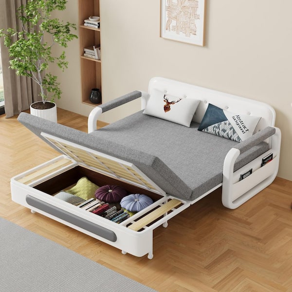 THE RIGHT PATH 53.93 in. Grey Full Size Fabric with Storage Function Sofa Bed
