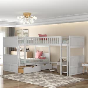 White Twin Size Bunk Bed with a Loft Bed and Two Drawers