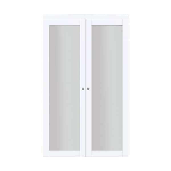 TRUporte 36 in x 80.25 in. Off White 1-Lite Tempered Frosted Glass MDF Interior Pivot Closet Door