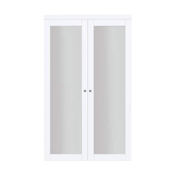 TRUporte 30 in. x 80.25 in. Off White 1-Lite Tempered Frosted Glass MDF Interior French Door