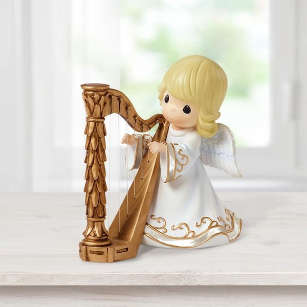 Precious Moments Tabletop Angel Resin Playing Harp Music Box Figurine