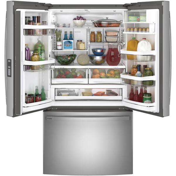Ge Profile 23 1 Cu Ft French Door Refrigerator In Fingerprint Resistant Stainless Steel Energy Star And Counter Depth Pwe23kynfs The Home Depot