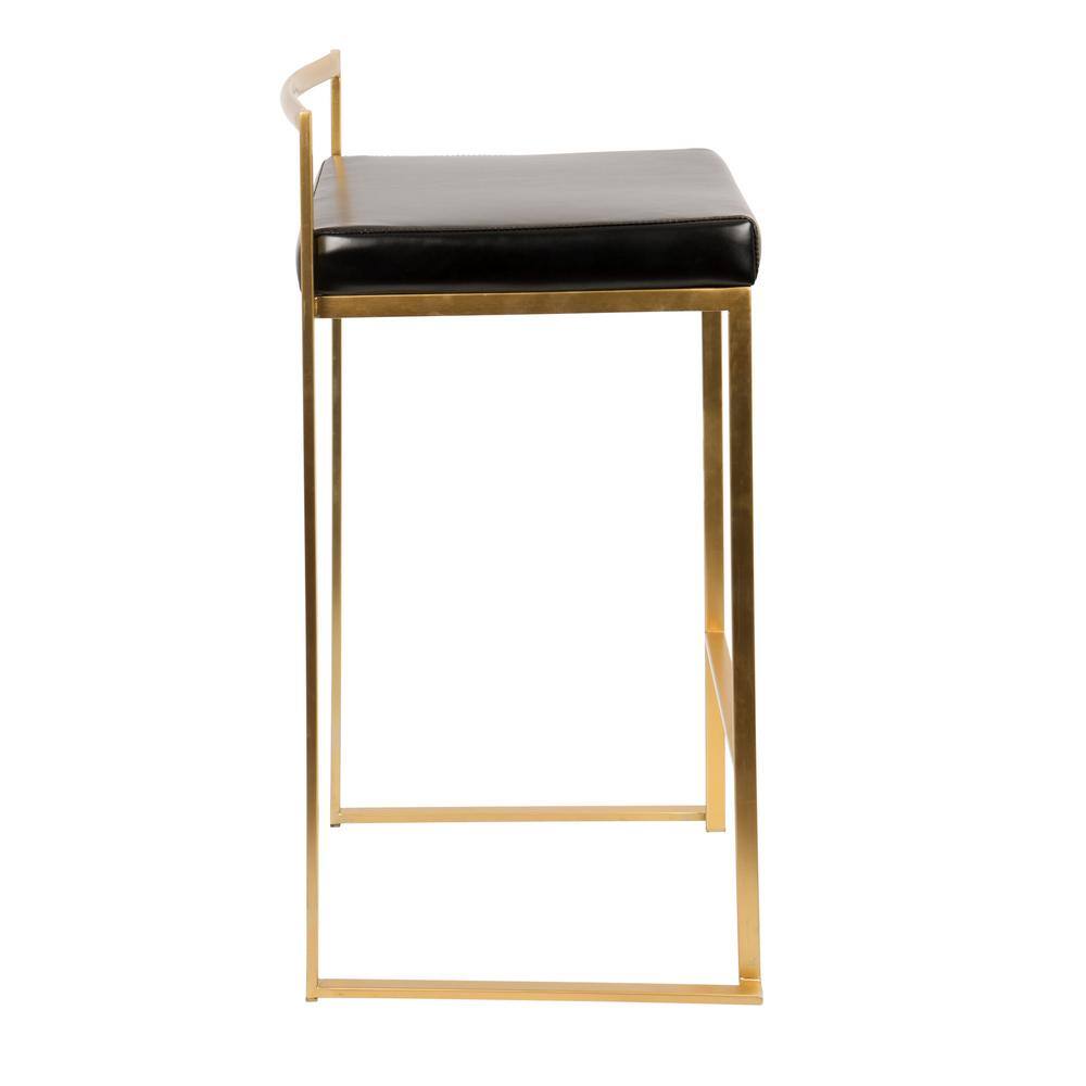 Fuji 31" Modern Black Leather & Metal Counter Barstool - Set of 2