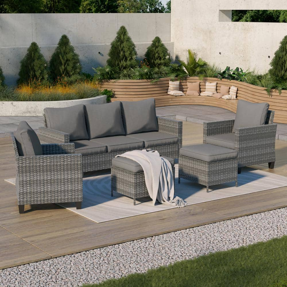 Sonkuki 5-Piece Outdoor Patio Conversation Set Widened Back and Arm ...