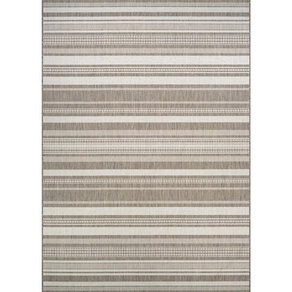 Couristan Recife Gazebo Stripe Champagne-Taupe 4 ft. x 5 ft. Indoor/Outdoor Area Rug
