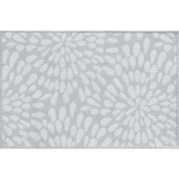 Tayse Rugs Eco Floral Gray 2 ft. x 3 ft. Indoor/Outdoor Area Rug