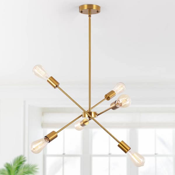 ADSENSTY 6-Light Gold Rustic Industrial Mid Century Sputnik Chandelier Hanging Pendant Light for Kitchen Island