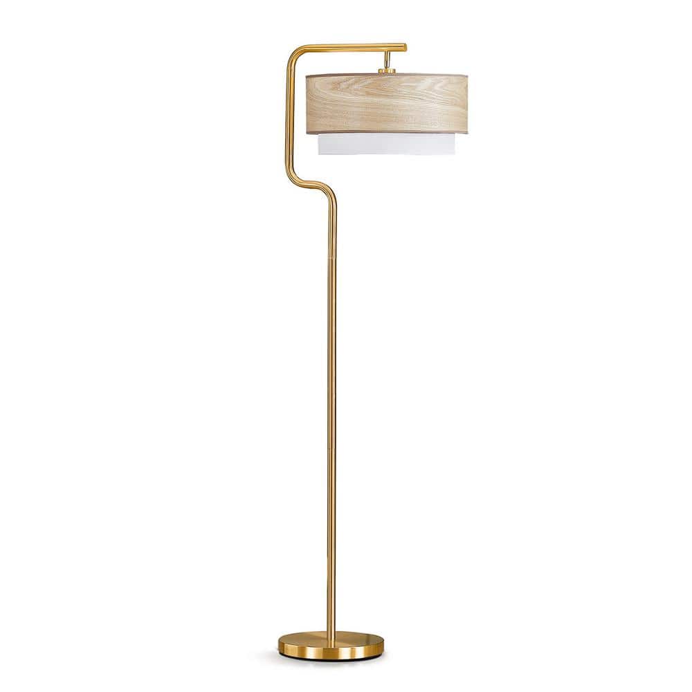 HOMEGLAM Aviate 63 in. H Metal Standard Floor Lamp Brushed Brass/Wood