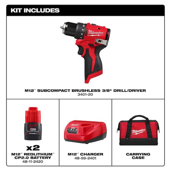 M12 12-Volt Lithium-Ion Brushless Cordless Subcompact Brushless Drill Driver Kit