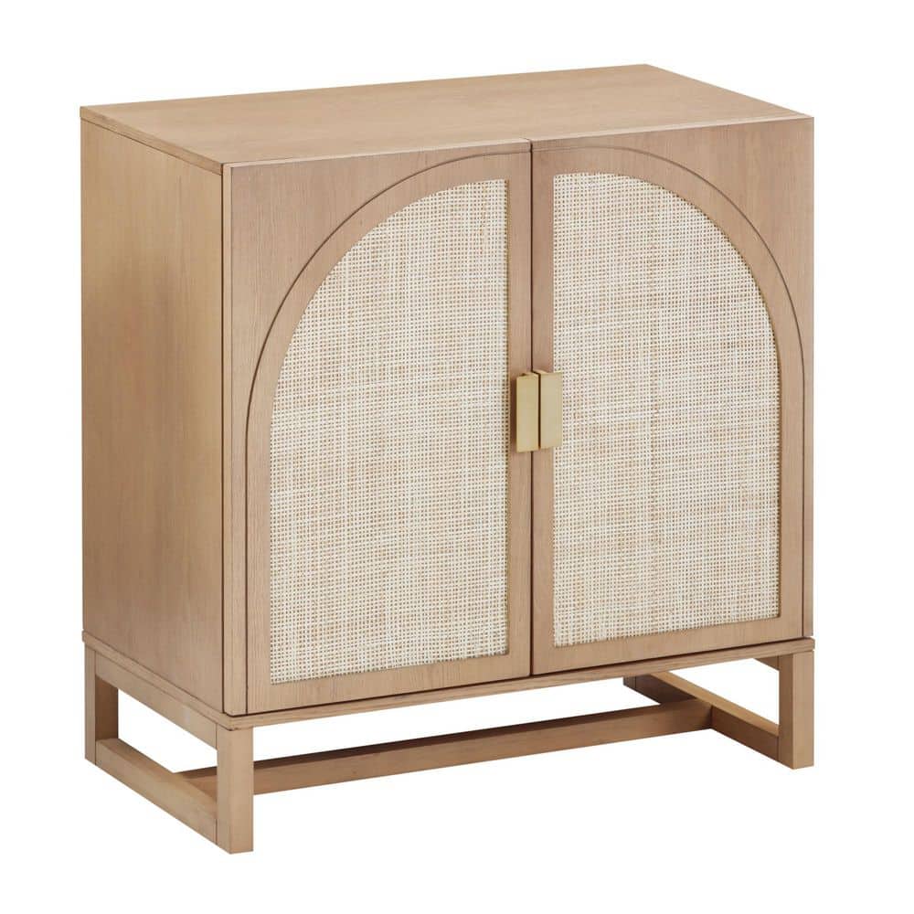 Raw Oak Freestanding Accent Cabinet with Rattan Doors