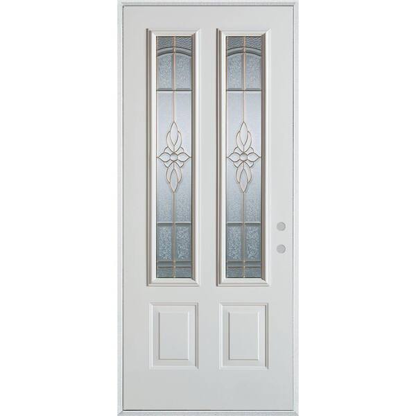 Stanley Doors 32 in. x 80 in. Traditional Brass 2 Lite 2-Panel Painted White Left-Hand Inswing Steel Prehung Front Door