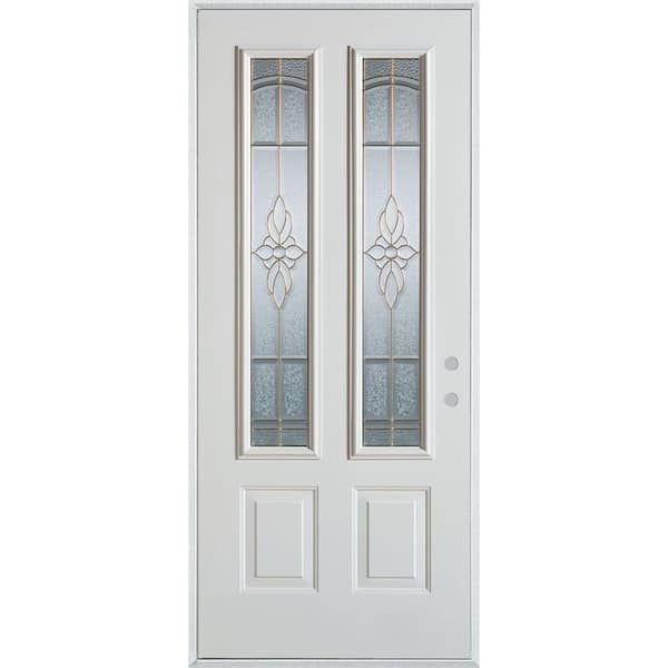 Stanley Doors 32 in. x 80 in. Traditional Patina 2 Lite 2-Panel Painted White Left-Hand Inswing Steel Prehung Front Door