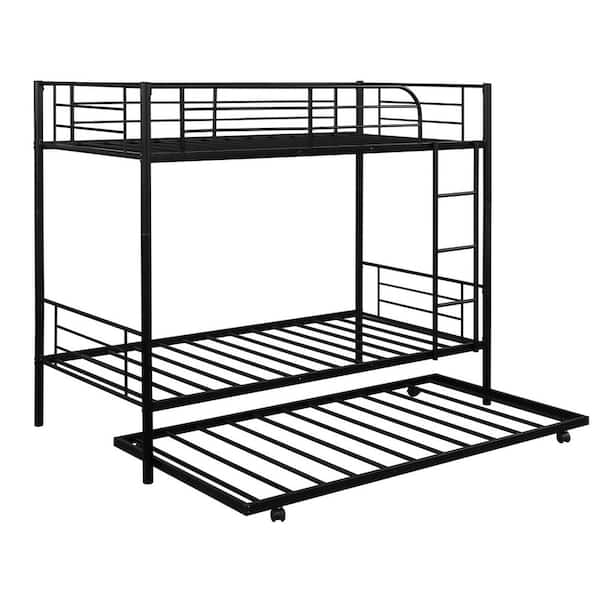 Qualler Allain Black Twin Over Twin Metal Bunk Bed With Trundle ...