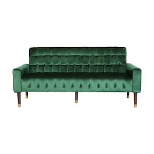 Hertford 30 in. Emerald/Gold Velvet 3-Seater Tuxedo Sofa with Square Arms
