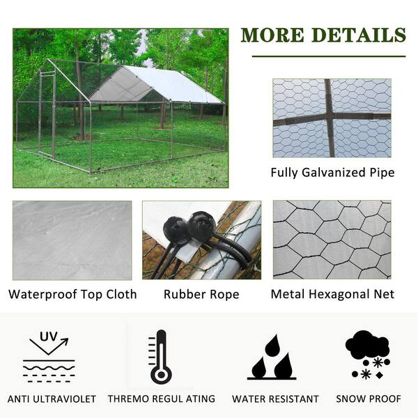 GOGEXX 10 ft. L x 6.6 ft. W Outdoor Large Metal Walk-In Chicken Coop Poultry Cages with Waterproof Anti-Ultraviolet Cover