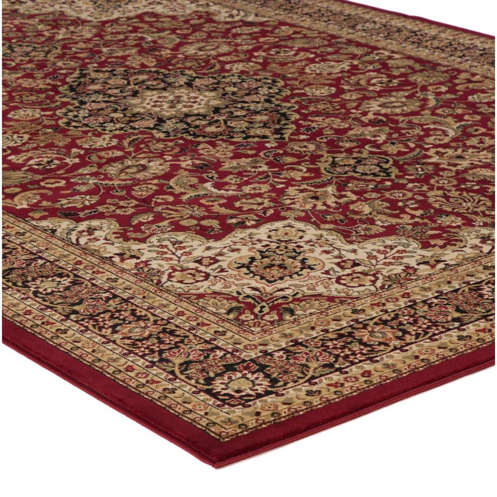 Elegant Red Medallion 5'3" x 7'7" Synthetic Area Rug with Easy Care