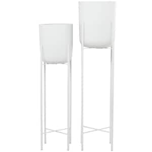 47in. Oversized White Metal Indoor Outdoor Planter with Removable Stand (2- Pack)