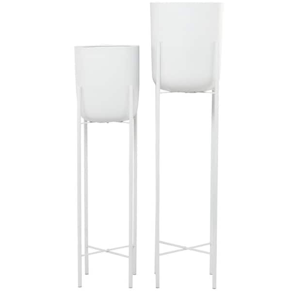 CosmoLiving by Cosmopolitan 47in. Oversized White Metal Indoor Outdoor Planter with Removable Stand (2- Pack)
