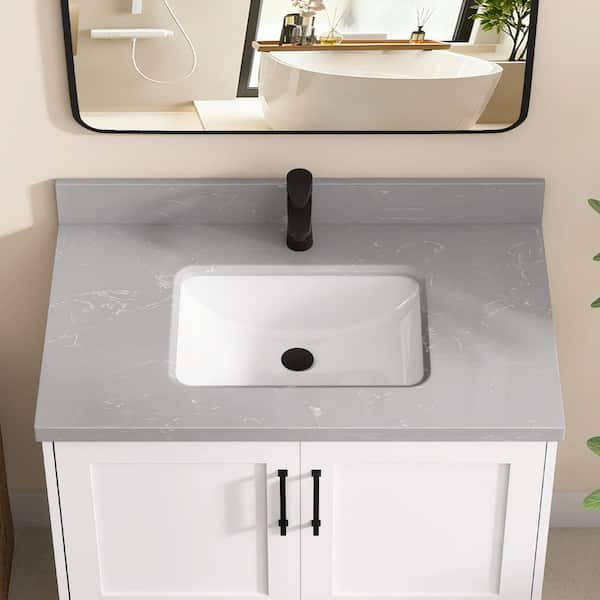 Gca 30 in. W x 22 in. D Cultured Marble White Rectangular Single Sink Bath Vanity Top with Backsplash Countertop in Gray
