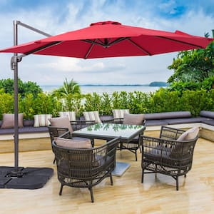 10 ft. Cantilever Patio Umbrella with Cross Base, Outdoor Offset Hanging 360-Degree in Red