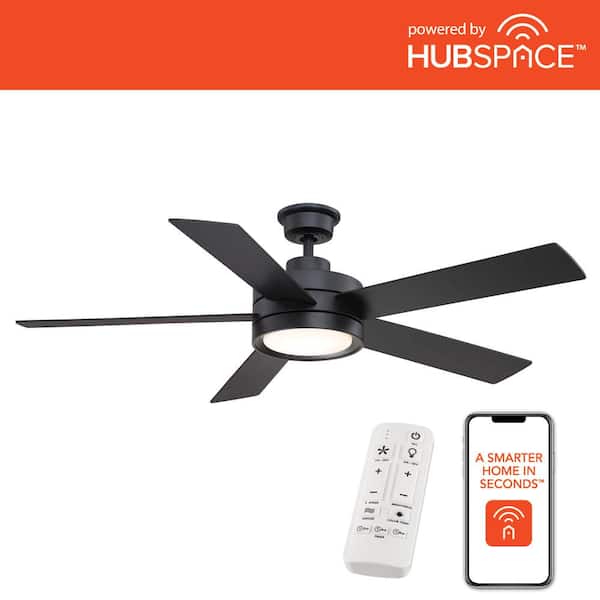 Home Decorators Collection Baxtan 56 in. Smart Indoor Matte Black Ceiling Fan with Adjustable White LED with Remote Included Powered by Hubspace