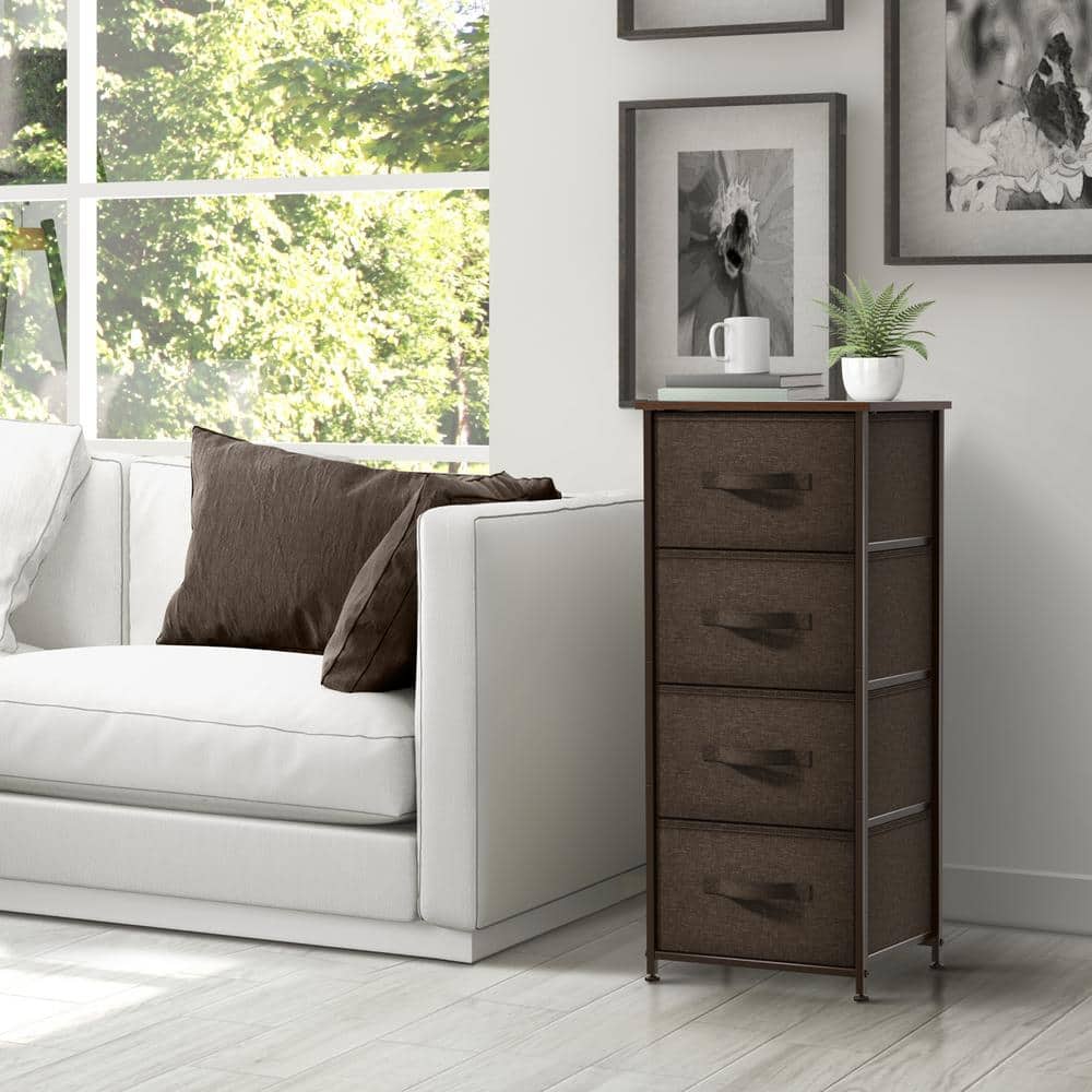 Sorbus Brown 4-Drawer Chest with Steel Frame and Fabric Bins