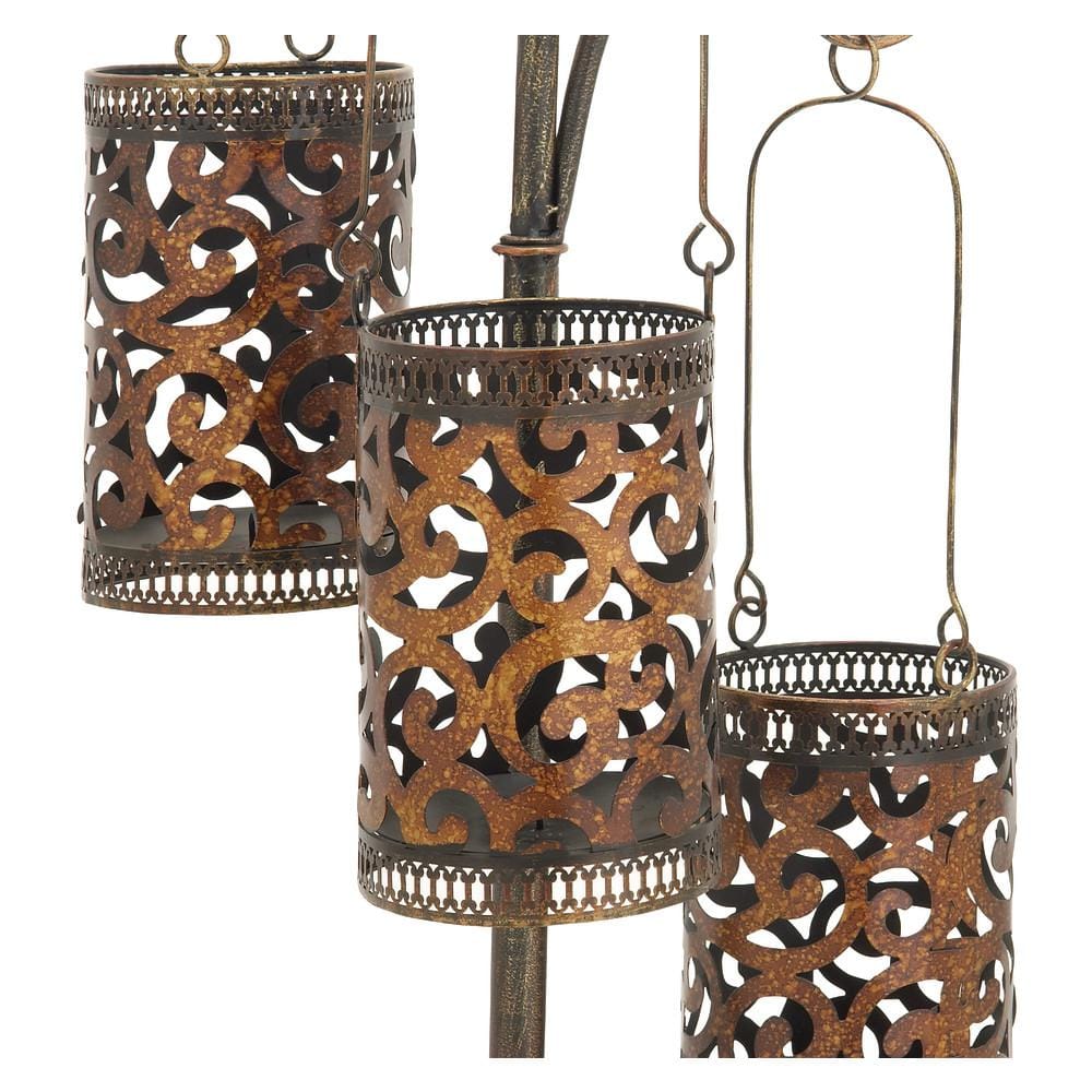 Brass Perforated Moroccan Hanging Floor Candle Lantern, 67"