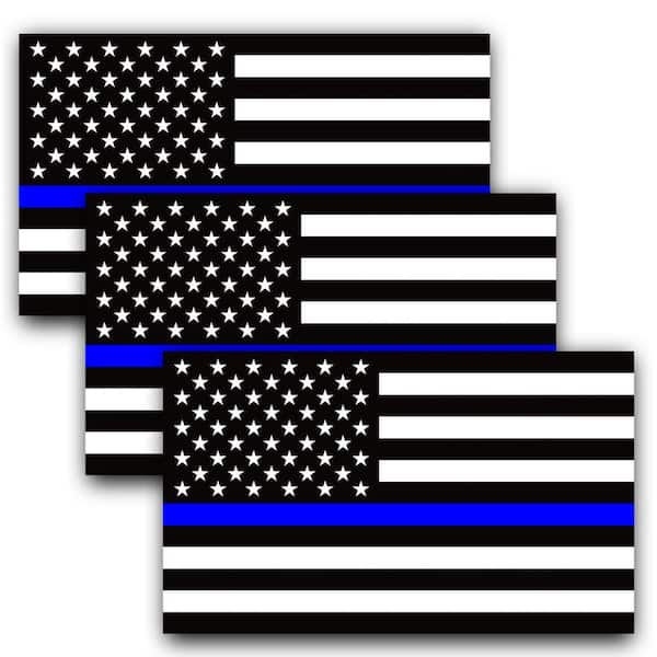 ANLEY 5 in. x 3 in. Thin Blue Line US Flag Decal Black White and Blue Reflective Stripe American Flag Car Stickers (3-Pack)