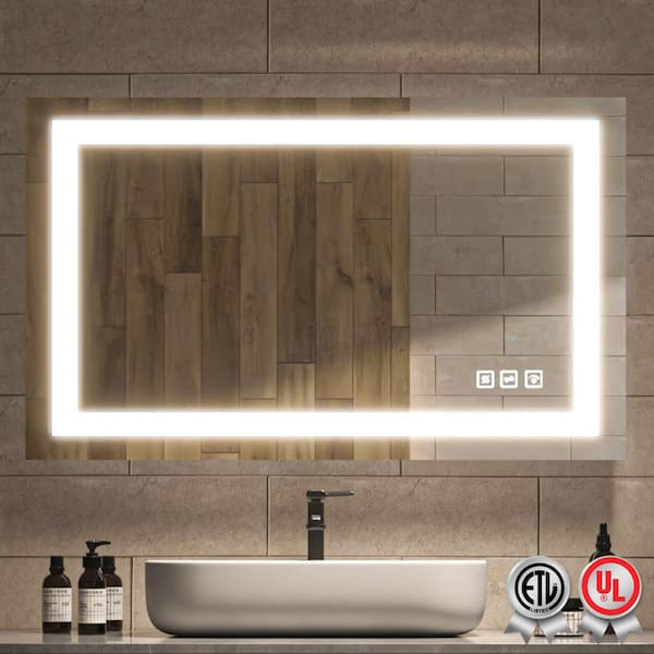waterpar Super Bright 24 in. W x 40 in. H Rectangular Frameless Anti-Fog LED Wall Bathroom Vanity Mirror with Front Light