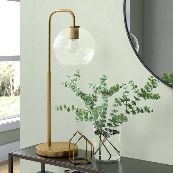 Meyer&Cross Harrison 27 in. Brass Arc Table Lamp with Clear Glass