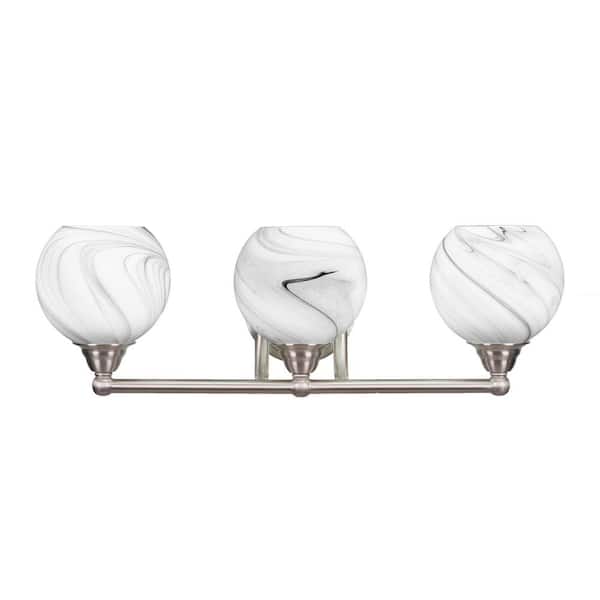 Unbranded Madison 8 in. 3-Light Bath Bar, Brushed Nickel, Onyx Swirl Glass Vanity Light