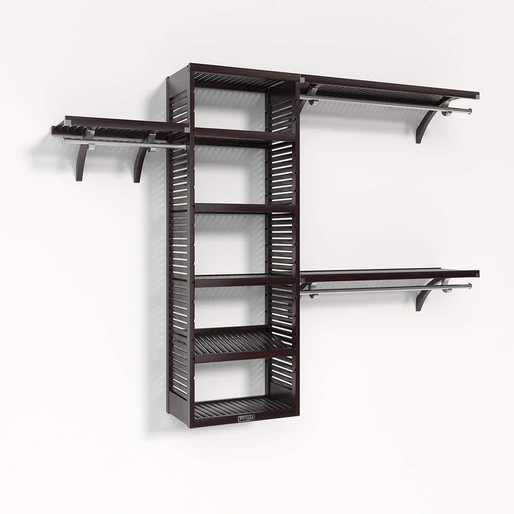 72 in. W - 120 in. W Espresso Solid Wood Walk in 16 in. Shelf Wood Closet System