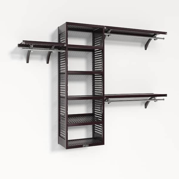 72 in. W - 120 in. W Espresso Solid Wood Walk in 16 in. Shelf Wood Closet System