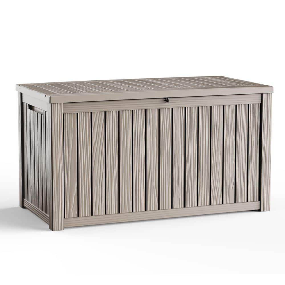 200 Gal. Extra Large Gray Wood Grain Resin Deck Box with 2-Metal Support Rods 880 lbs. Lid Capacity Storage Chest
