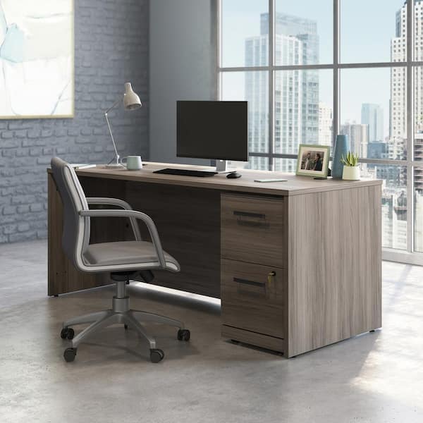 OFFICE WORKS BY SAUDER Affirm 71.102 in. x 30 in. D Hudson Elm Desk with (Assembled) 2-Drawer Mobile File Cabinet