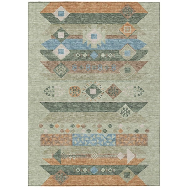 Chantille Machine Washable Indoor/Outdoor Abstract ACN2499 Sage 5 ft. x 7 ft. 6 in. Area Rug