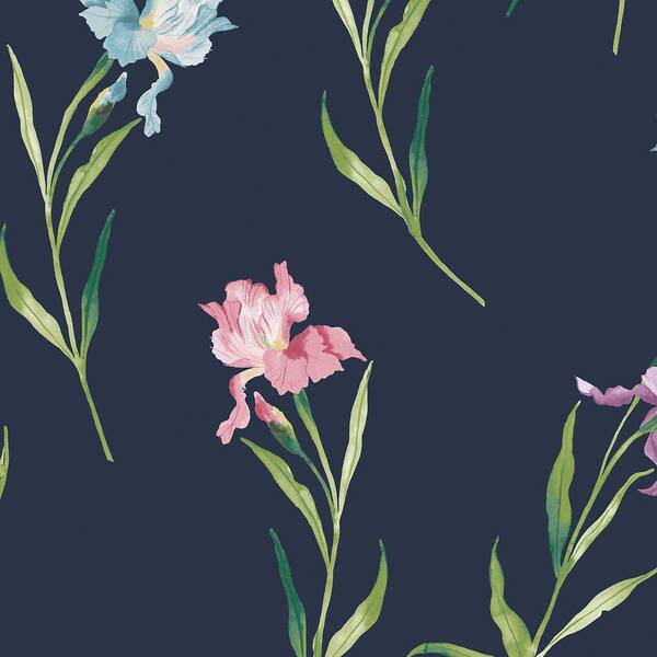 Laura Ashley Hawling Irises Midnight Seaspray Blue Wallpaper Sample