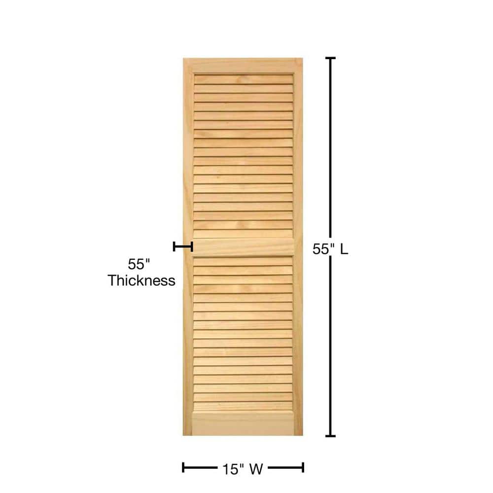 Unfinished Pine 15" x 55" Louvered Wood Exterior Shutters