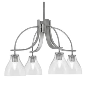 Olympia 16.75 in. 4-Light Graphite Downlight Chandelier 5 in. Clear Bubble Glass Shade