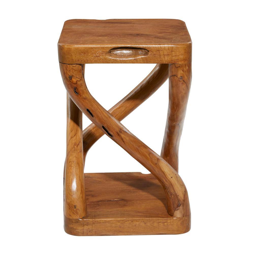 Teak Wood Brown Accent Table with Twisted Legs