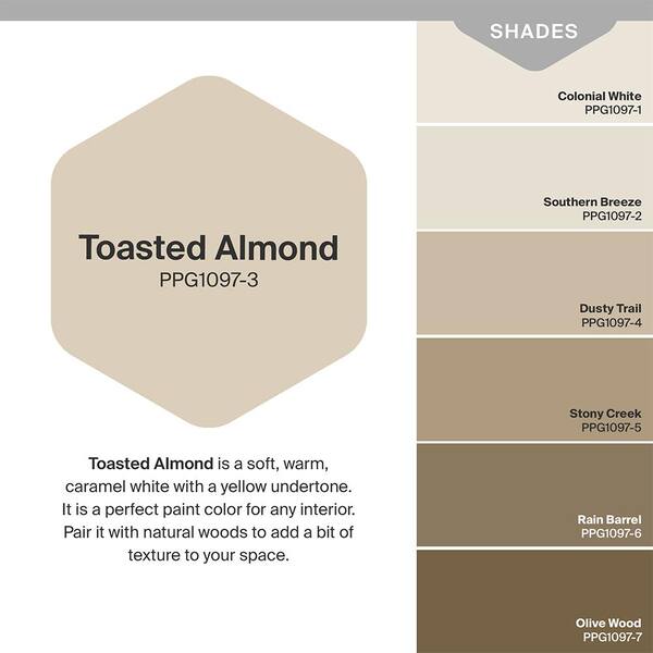 Ppg Timeless 5 Gal Ppg1097 3 Toasted Almond Semi Gloss Interior Paint 3t 05sg - Paint Color Roasted Almond