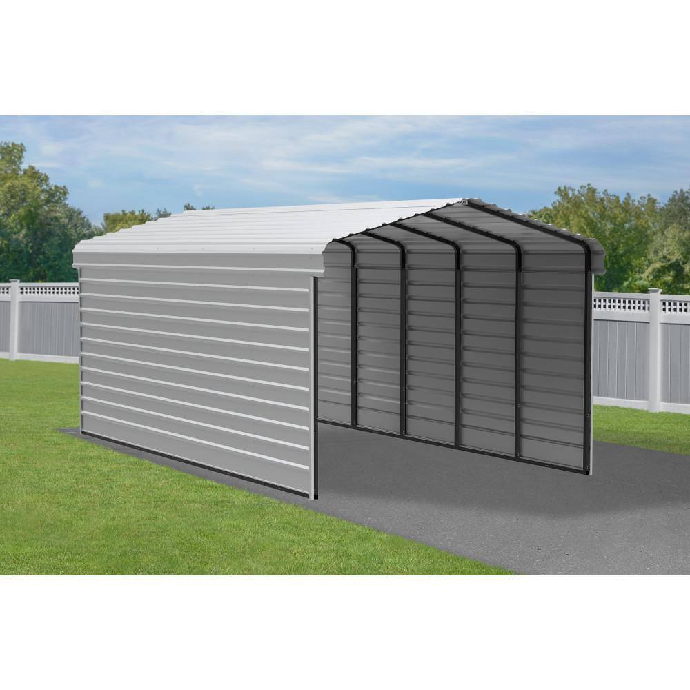 Eggshell Galvanized Steel Carport with 2-Sided Enclosure, 12' x 24' x 9'